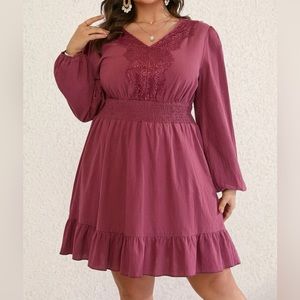 Mauve Pink Guipure Lace dress with ruffle hem